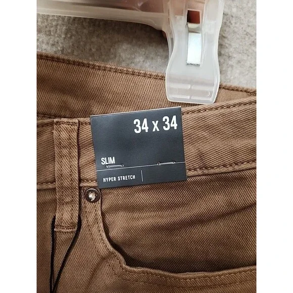 Express Rocco Slim Jeans Mens 34x34 Brown Hyper Stretch NEW